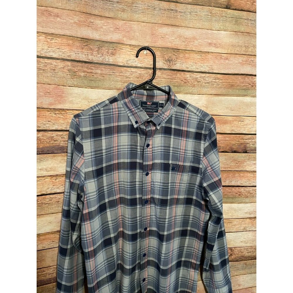 Vineyard Vines Shirt Small Slim Fit Longshore Button Down Gray Blue Plaid - Picture 2 of 6